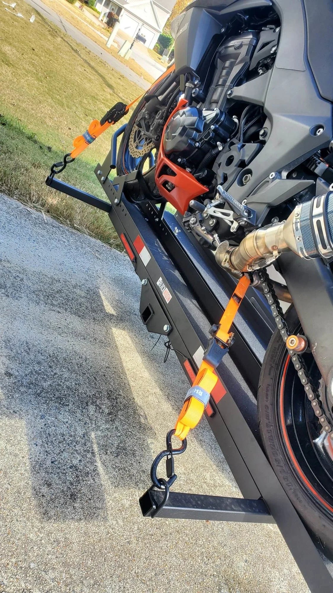 Black Widow Heavy Duty Motorcycle Carrier | Model MCC-600 | Track Size 79" x 7.75" | Capacity 600 lb | For Class III & IV Hitches