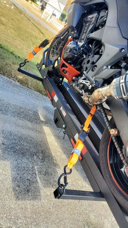 Black Widow Heavy Duty Motorcycle Carrier | Model MCC-600 | Track Size 79" x 7.75" | Capacity 600 lb | For Class III & IV Hitches