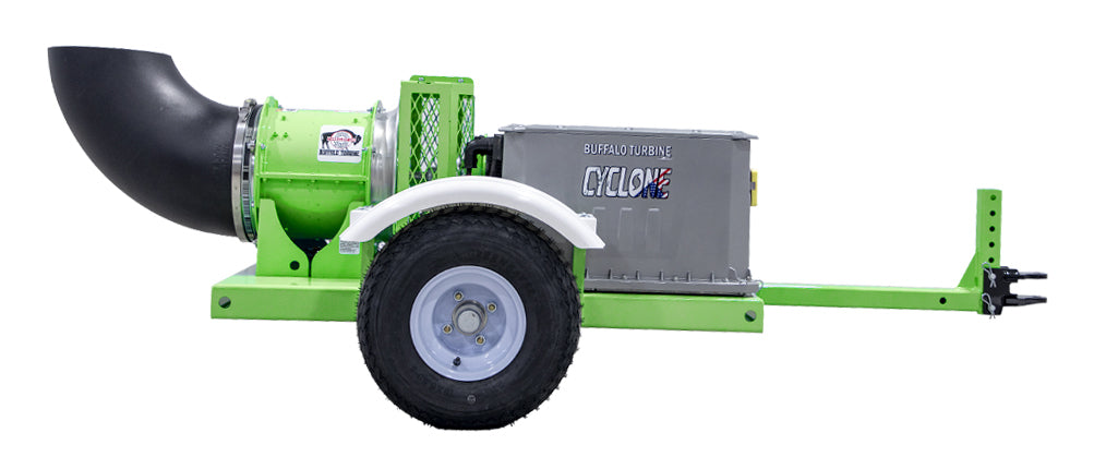 Buffalo Turbine Cyclone Debris Blowers | Models BT-EKB10 & BT-EKB14 | Width 47″ | Length 99″ | Electric Motor 10 kW & 14 kW  | Skid Mount with Bolt-On Trailer