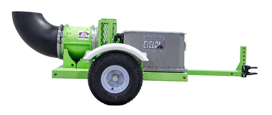 Buffalo Turbine Cyclone Debris Blowers | Models BT-EKB10 & BT-EKB14 | Width 47″ | Length 99″ | Electric Motor 10 kW & 14 kW  | Skid Mount with Bolt-On Trailer