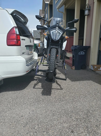 Black Widow Heavy Duty Motorcycle Carrier | Model MCC-600 | Track Size 79" x 7.75" | Capacity 600 lb | For Class III & IV Hitches