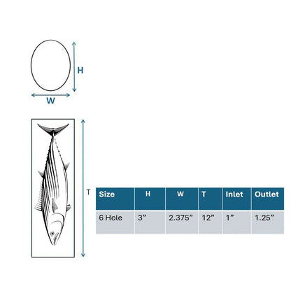 R&R Tackle Co. Live Bait Bucket Tube Saltwater Fishing Attachment | Model Kite/Pitch 6-Hole | 12" Oval Tube | For Offshore Anglers (Designed for Small Bait Species)