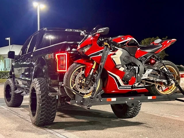 Black Widow Heavy Duty Motorcycle Carrier | Model MCC-600 | Track Size 79" x 7.75" | Capacity 600 lb | For Class III & IV Hitches