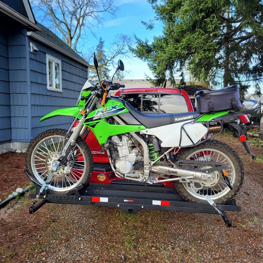 Black Widow Heavy Duty Motorcycle Carrier | Model MCC-600 | Track Size 79" x 7.75" | Capacity 600 lb | For Class III & IV Hitches