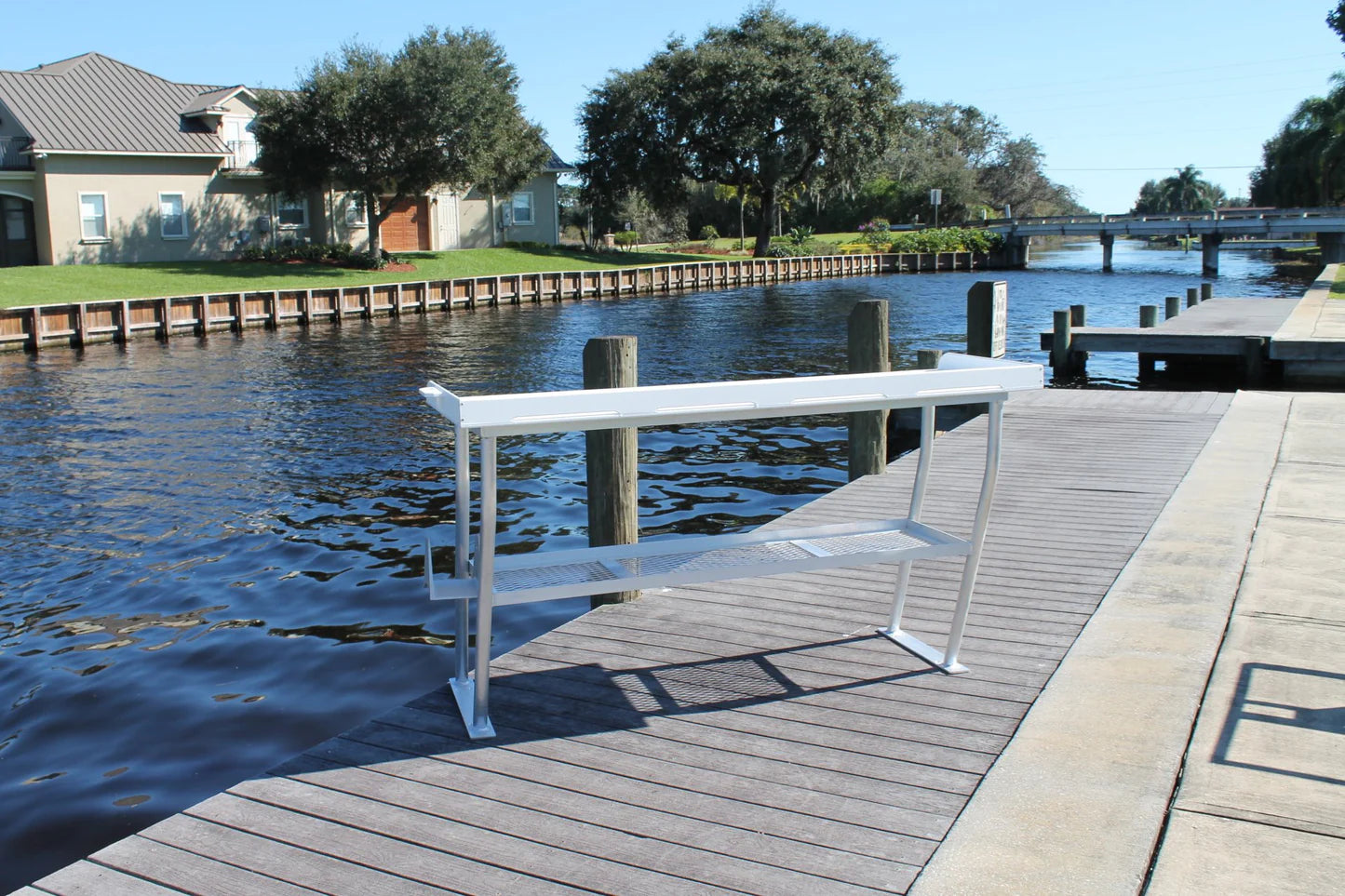 CM Marine Fillet Table | Model FCS96‑4 | Size 96" x 24" | 4‑Leg Overhang Design | TIG‑Welded Aluminum | Universal Dock Mount