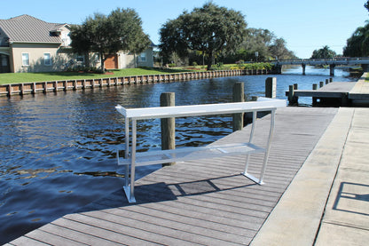CM Marine Fillet Table | Model FCS96‑4 | Size 96" x 24" | 4‑Leg Overhang Design | TIG‑Welded Aluminum | Universal Dock Mount