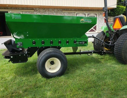 TurfTime GT-100 Towable Topdresser 75-yard hopper, 15-degree tilt spinners For Tractor