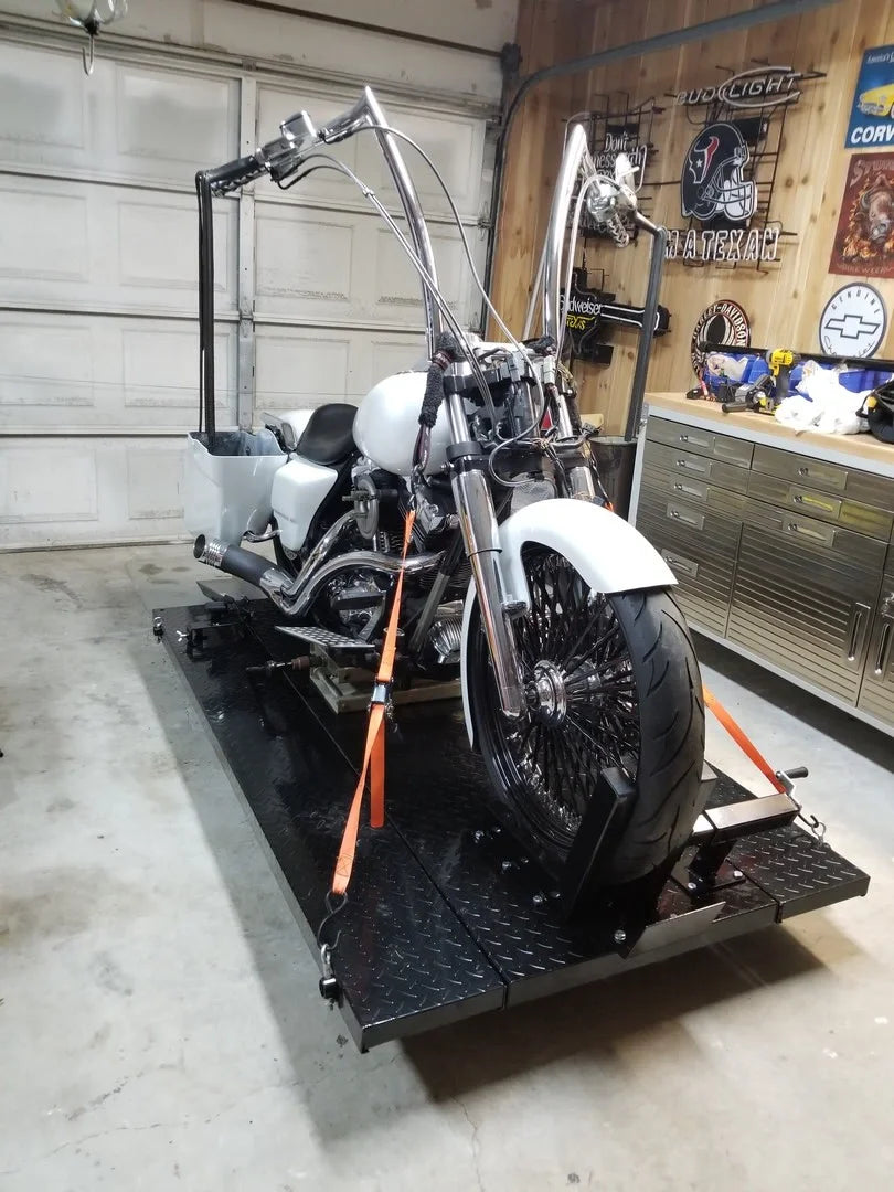 Black Widow Extra-Long Pneumatic Motorcycle Lift Table | Model BW-1000A-XL | Size 92.75" x 24" | PSI Air 90 To 100 | For Street, Cruiser & Sport Bikes