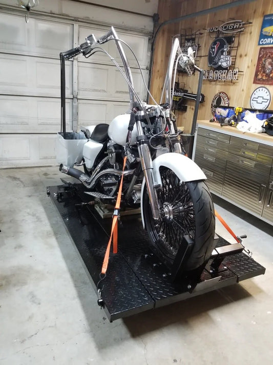 Black Widow Extra-Long Pneumatic Motorcycle Lift Table | Model BW-1000A-XL | Size 92.75" x 24" | PSI Air 90 To 100 | For Street, Cruiser & Sport Bikes