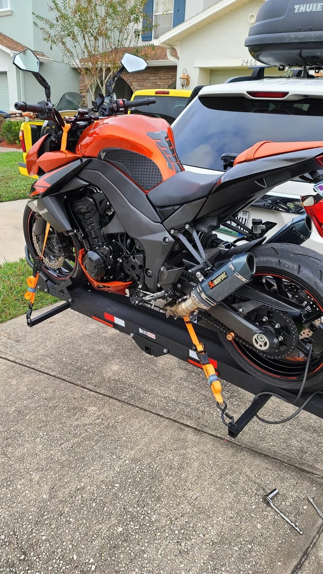 Black Widow Heavy Duty Motorcycle Carrier | Model MCC-600 | Track Size 79" x 7.75" | Capacity 600 lb | For Class III & IV Hitches