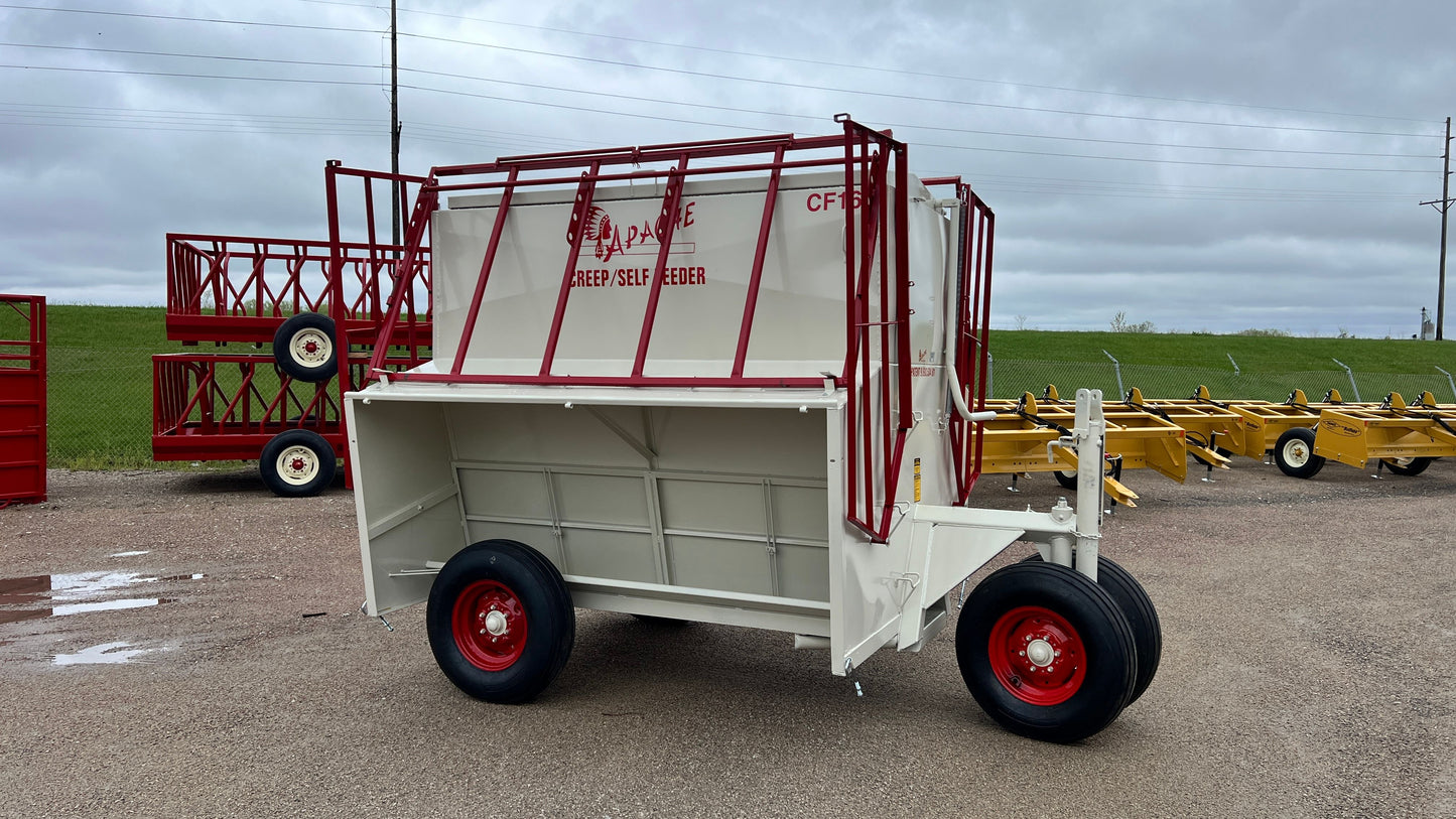 Apache Equipment 160 Creep/Self Feeder | Length 8' | Capacity 160 Bushel | Portable & Skid | Heavy‑Duty Steel & Galvanized Options | For Daily Feeding Pressure