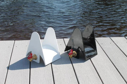 RIO MARINE CUSTOMS | Aluminum Hose Holder with Spigot | Model HH-SPG-WHT | 9" W x 11" H | 100' Capacity | Universal Dock