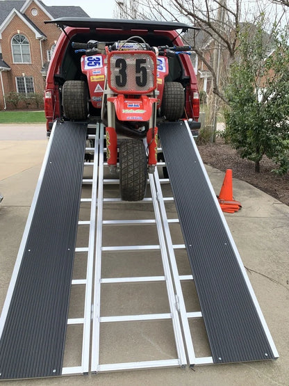 Black Widow Black Ice Folding Snowmobile Ramp W/ Extension | Model SNO-9454-HDXW-EXT | Size 7'10" x 54" | Capacity 1,500 lb | For Snowmobile Truck Loading