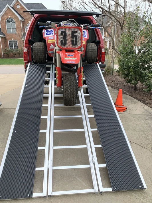 Black Widow Black Ice Folding Snowmobile Ramp W/ Extension | Model SNO-9454-HDXW-EXT | Size 7'10" x 54" | Capacity 1,500 lb | For Snowmobile Truck Loading