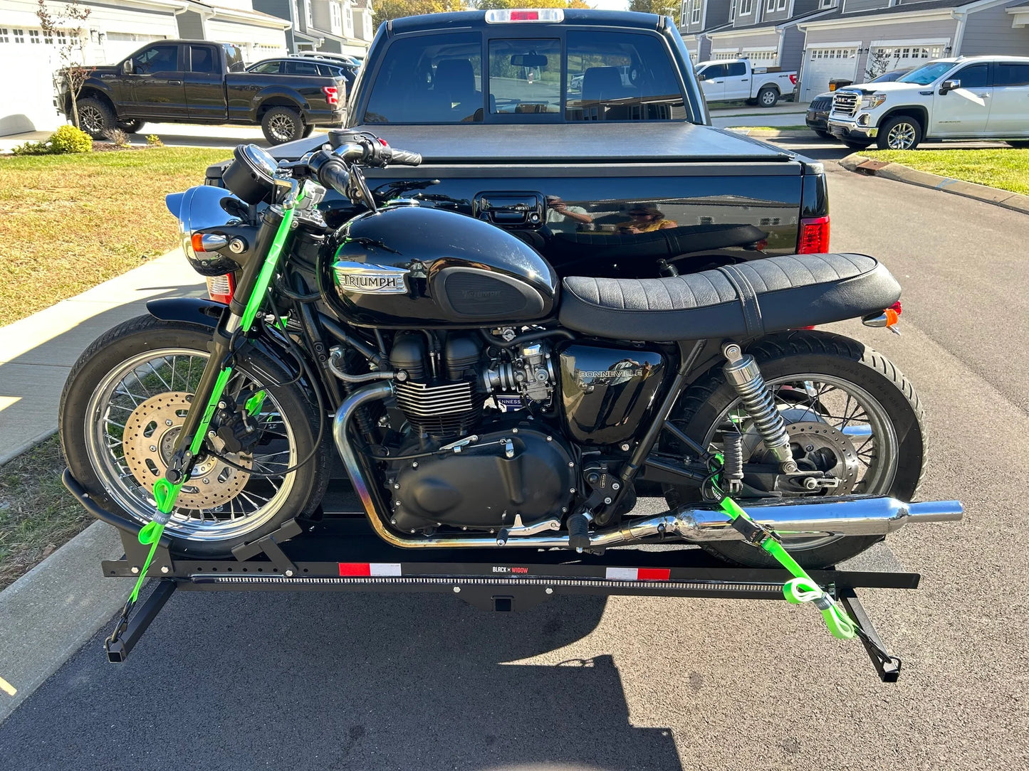 Black Widow Heavy Duty Motorcycle Carrier | Model MCC-600 | Track Size 79" x 7.75" | Capacity 600 lb | For Class III & IV Hitches