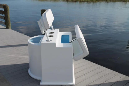 RIO MARINE CUSTOMS | Fiberglass Leaning Post | Livewell + Storage | Model DLPLW | 42" W x 36" D x 30" H | Heavy-Duty Fiberglass | For Fishing Enthusiasts