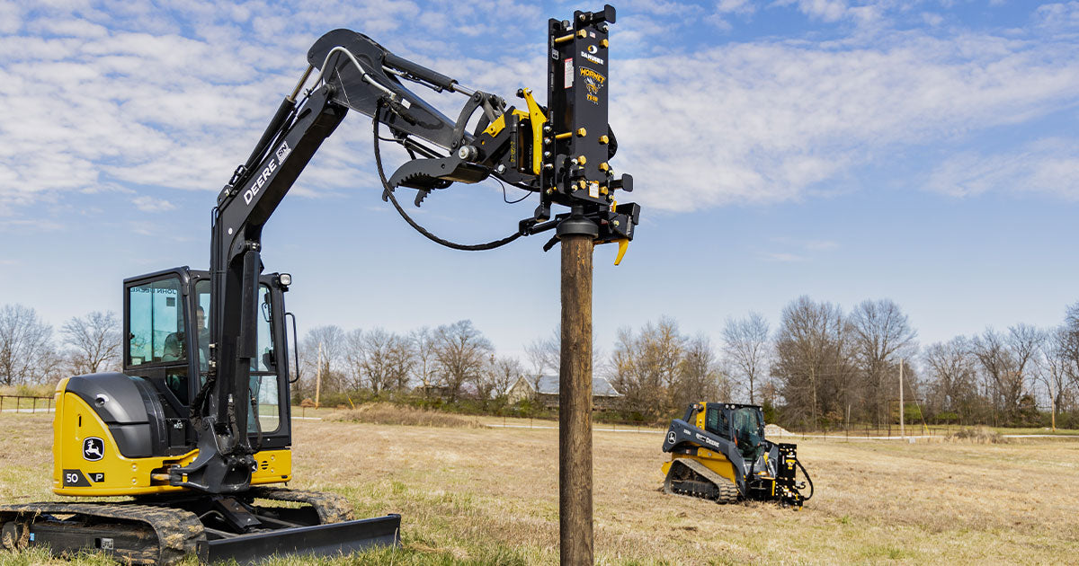 Danuser Hornet Post Driver w/ Grapple, No Tilt | Model 214105/196074/200150 | 8" Max Post Width | Machine Size 8–10 Tons | For Excavators