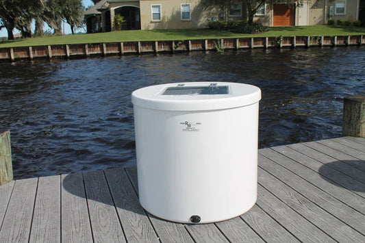 RIO MARINE CUSTOMS | Fiberglass Livewell with Clear Lid | Model RWLW50 | 26.5" D x 24" H | 50 Gallon Capacity | For Commercial Fishing