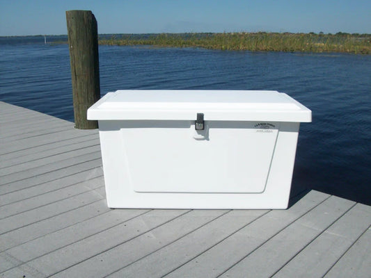 RIO MARINE CUSTOMS | Dock Box | Model CM01-S | 40" W x 21" H x 19" D | Dual Gas Shocks | Heavy-Duty Fiberglass | Universal Dock
