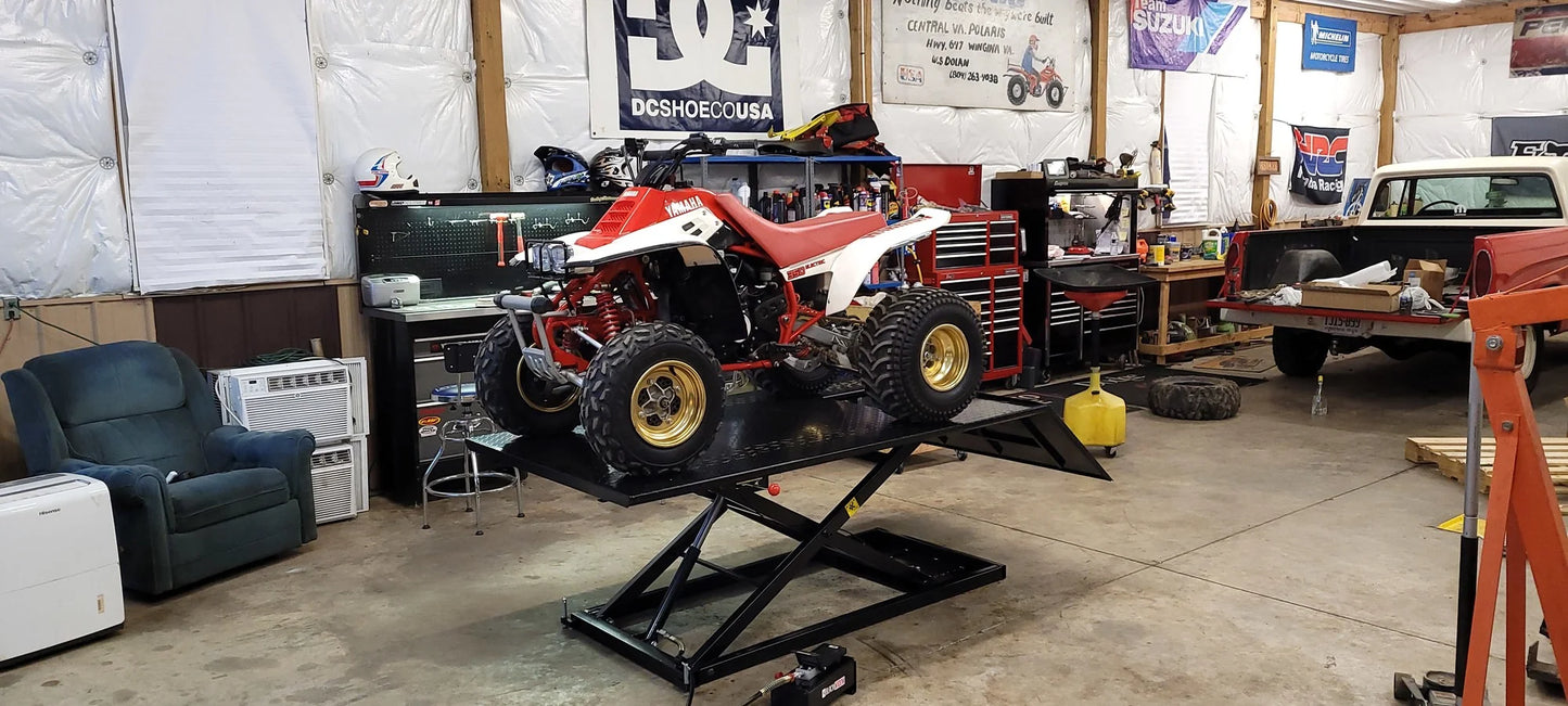 Black Widow Hydraulic ATV Lift Table | Model BW-1500AO-V2 | Size 78" x 47" Platform | Capacity 1,500 lb | Horsepower 4 To 90+ HP | For ATV & UTV Maintenance