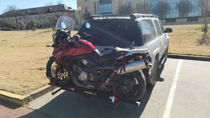 Black Widow Heavy Duty Motorcycle Carrier | Model MCC-600 | Track Size 79" x 7.75" | Capacity 600 lb | For Class III & IV Hitches