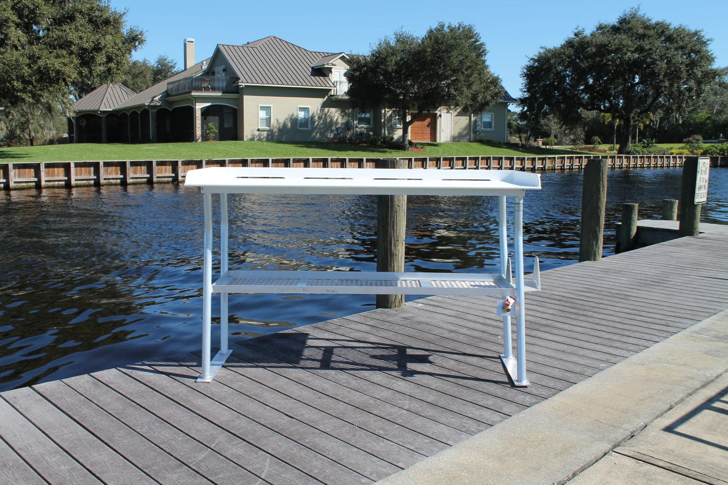 CM Marine Fillet Table | Model FCS96‑4 | Size 96" x 24" | 4‑Leg Overhang Design | TIG‑Welded Aluminum | Universal Dock Mount