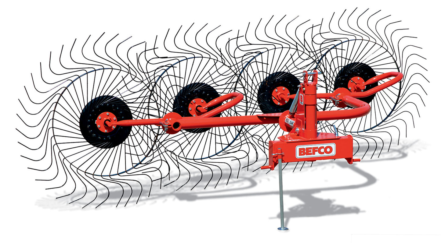 Befco Ground Driven Finger Wheel Rakes | Model RS2-02 To RS2-06 | Working Width 4'3" To 15'10" | Horsepower 16-80 HP | For Tractors