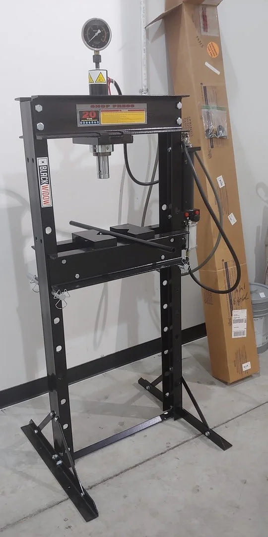 Black Widow 20-Ton Air-Operated Shop Press | Model BD-PRESS-20A | Width 29.5" | 20-Ton Air-Over-Hydraulic | For Home & Professional Auto Shops