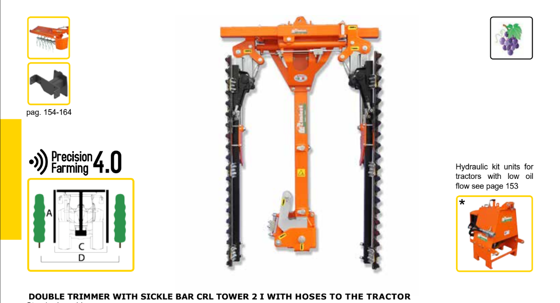 Rinieri Double Trimmr With Sickle Bar CRL Tower 2-I With Hoses | 59"-83" Cutting Width for Tractor