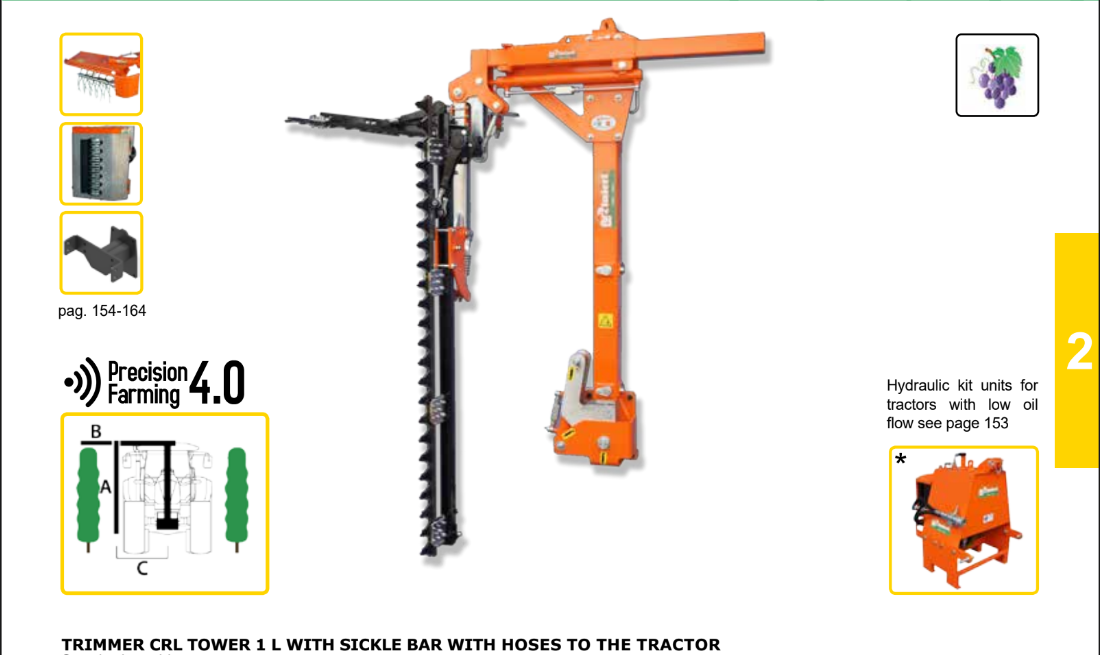 Rinieri Trimmer CRL Tower 1 L With Sickle Bar | 59"-83" Cutting Width for Tractor