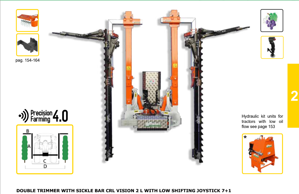 Rinieri Double Trimmer With Sickle Bar CRL Vision 2L Wih Low Shifting Joystick 7+1 | 59"-83" Cutting Width for Tractor