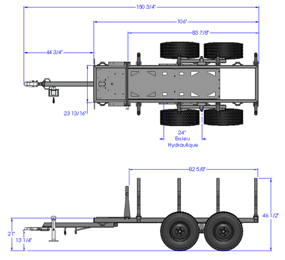 Woody Equipment 8' Forestry Trailer Model 8-52 with Log Loader 90 HD & 90 HD Plus | Included hydraulic Axle &  Grapple 28'' Hardox | For ATV / QUAD