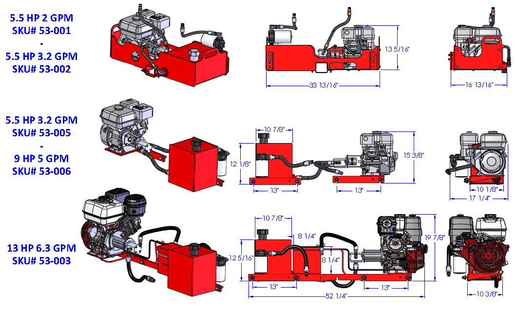 Woody Equipment Portable Hydraulic Power Unit | 5 Gallon Oil Tank With 6.3 GPM Pump| 13 HP Honda Engine