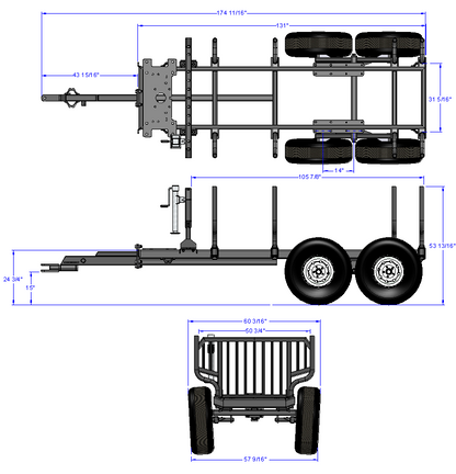 Woody Equipment 8' 9'' Forestry Trailer Model 9-58 HV with Log Loader 105 HD | For Compact Tractors 20 HP - 40HP