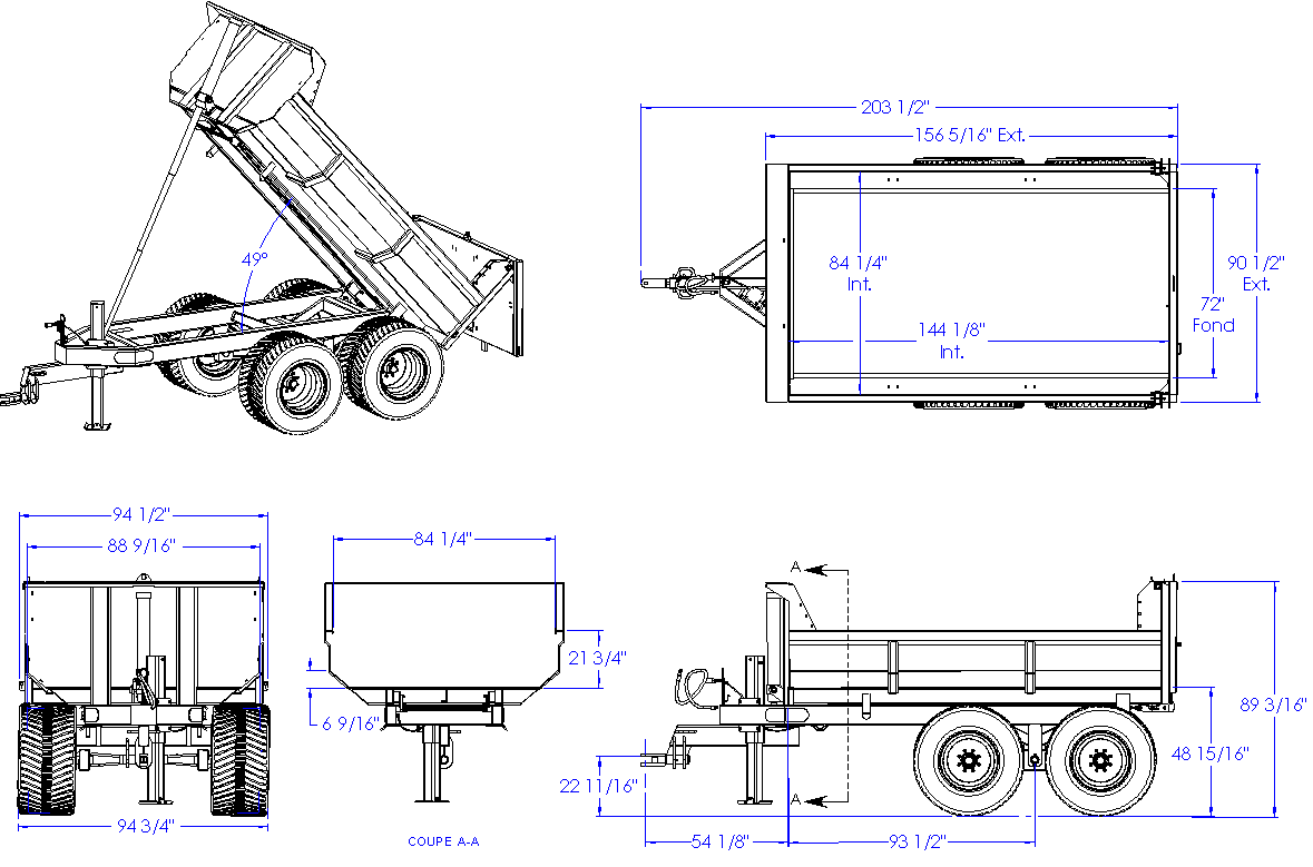 Woody Equipment Tilting Dump Trailer Model 510, 610, 612, 712, 814 & 816 | V Series | 35-100 HP | Pull Type | For Tractors