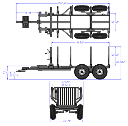 Woody Equipment 9' 9'' Forestry Trailer Model 10-66 HV with Log Loader 115 HD | For Tractors