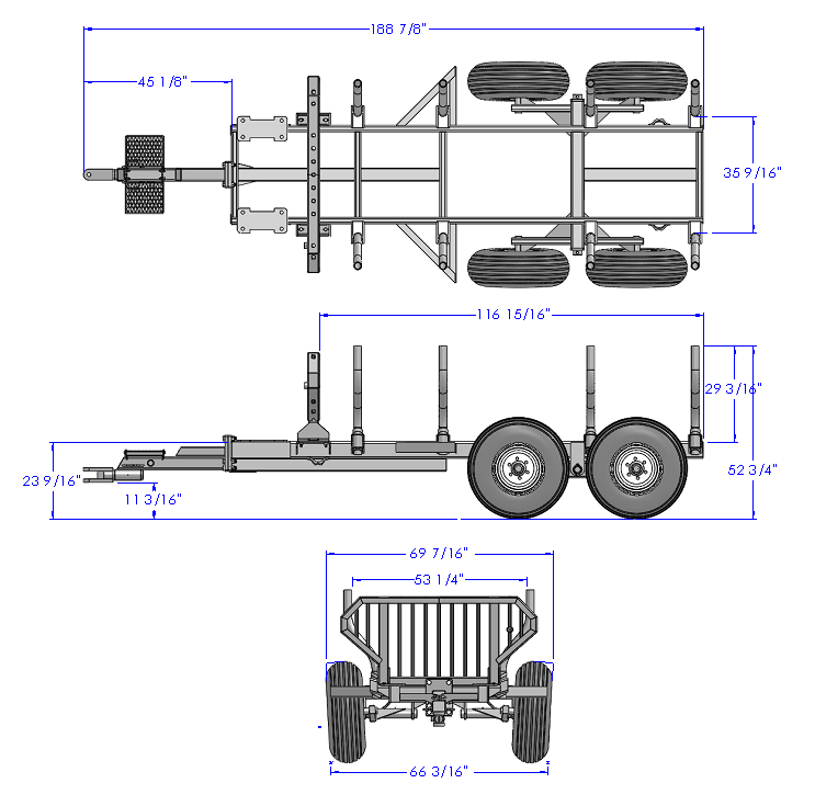 Woody Equipment 10′ Forestry Trailer Model 10-66 LP with Log Loader 125 LP | For Tractors