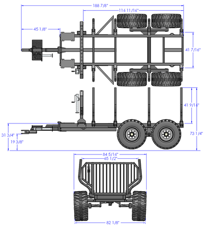 Woody Equipment 10′ Forestry Trailer Model 10-78 HV with Log Loader 130-HD / HDT | For Tractors