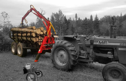 Woody Equipment 12′ Forestry Trailer Model 12-86 with Gooseneck Log Loader Model 150-HD | Pull Type | For Tractors