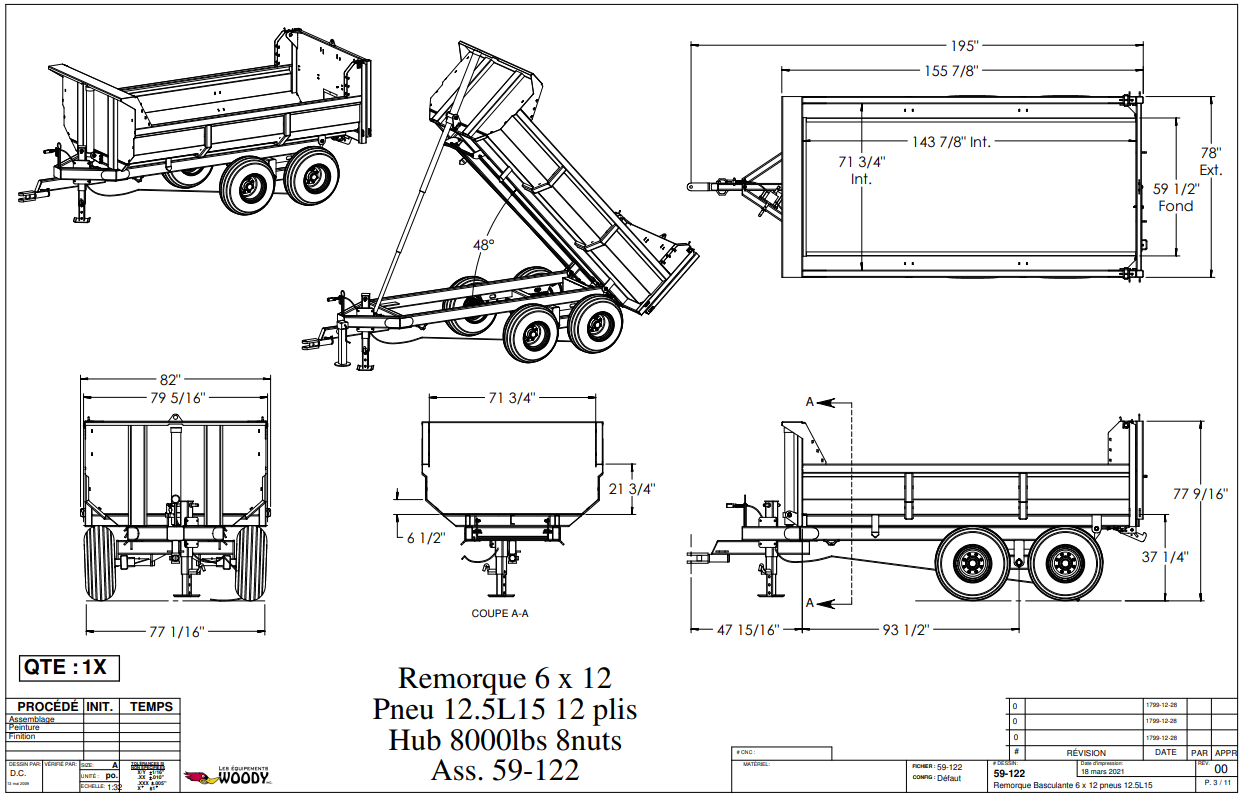 Woody Equipment Tilting Dump Trailer Model 510, 610, 612, 712, 814 & 816 | V Series | 35-100 HP | Pull Type | For Tractors