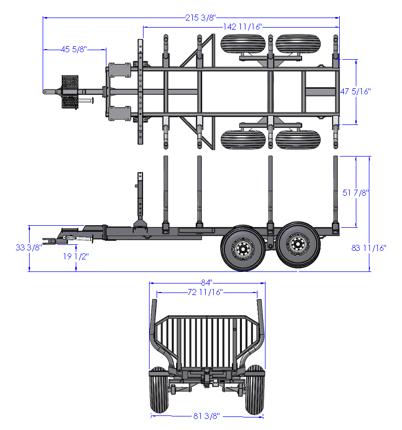 Woody Equipment 12′ Forestry Trailer Model 12-86 with Gooseneck Log Loader Model 150-HD | Pull Type | For Tractors