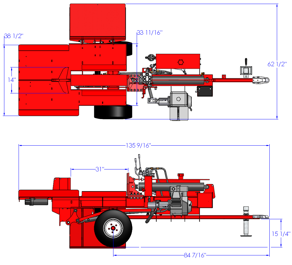 Woody Equipment 4-Way Wedge Standalone Log Splitter | Standard Series | Split Horizontally | 9 HP Honda Power