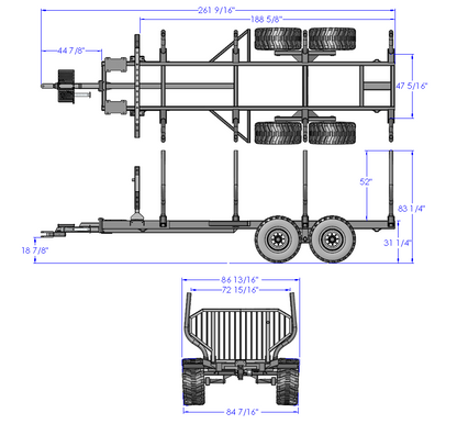 Woody Equipment 16′ Forestry Trailer Model 16-86 HV with Gooseneck Log Loader Model 170-HD | Pull Type | For Trucks, Skidders & Tractors