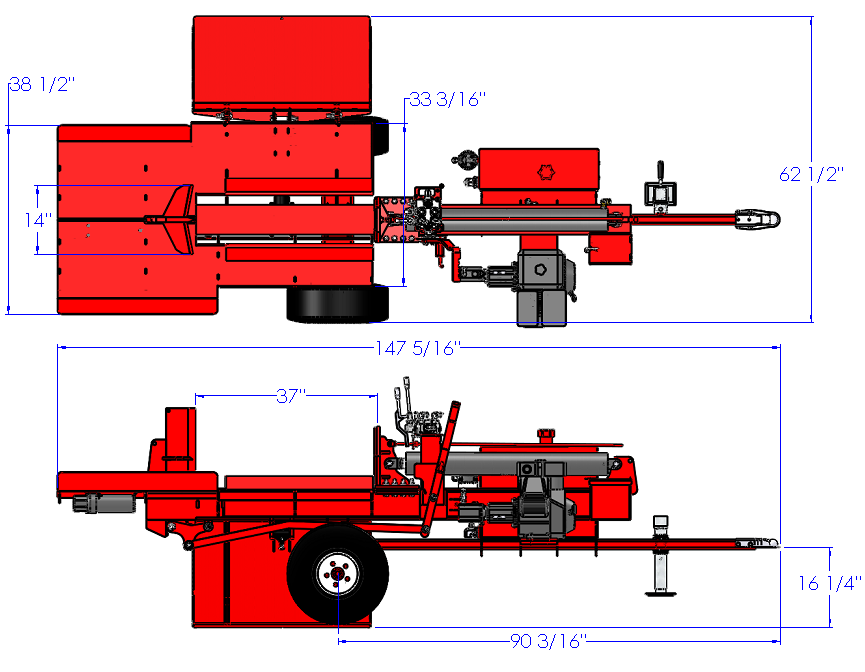 Woody Equipment 4-Way Wedge Standalone Log Splitter | Standard Series | Split Horizontally | 9 HP Honda Power