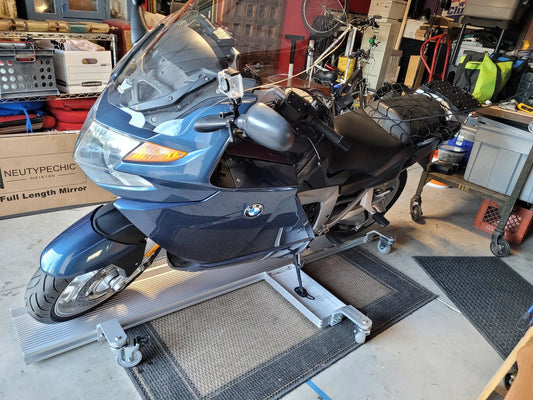 Black Widow Professional Aluminum Motorcycle Dolly | Model BW-PRO-DOLLY | Track Length 89" | Capacity 1,500 lb | For Street, Touring & Cruiser Motorcycles