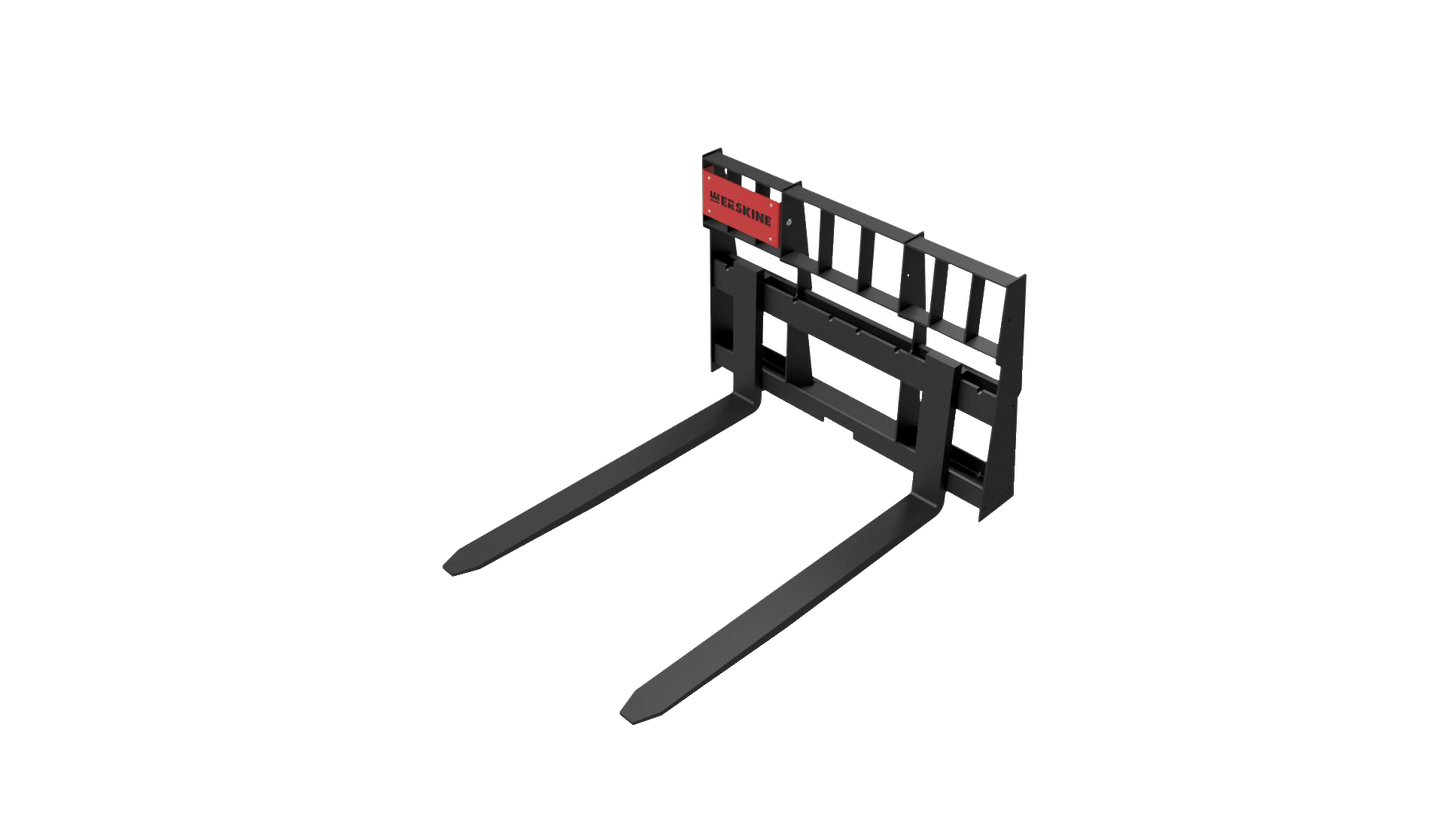 Erskine Pallet Forks | Model Walk Thru & Solid Back | Fork Length 42”–60” | Load Rating 3,700–5,500 lb | 8 To 30+ GPM | For Skid Steer