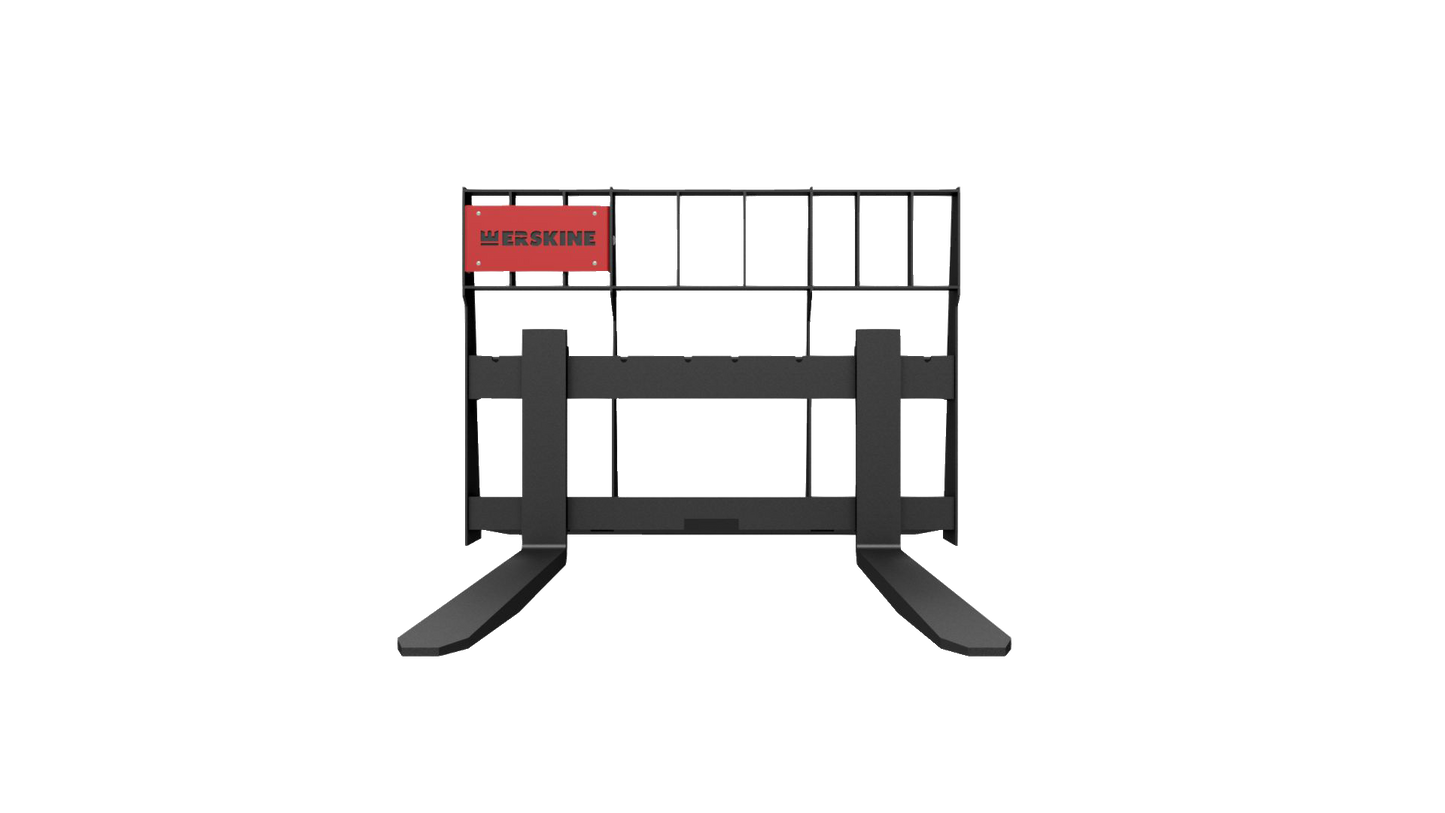 Erskine Pallet Forks | Model Walk Thru & Solid Back | Fork Length 42”–60” | Load Rating 3,700–5,500 lb | 8 To 30+ GPM | For Skid Steer