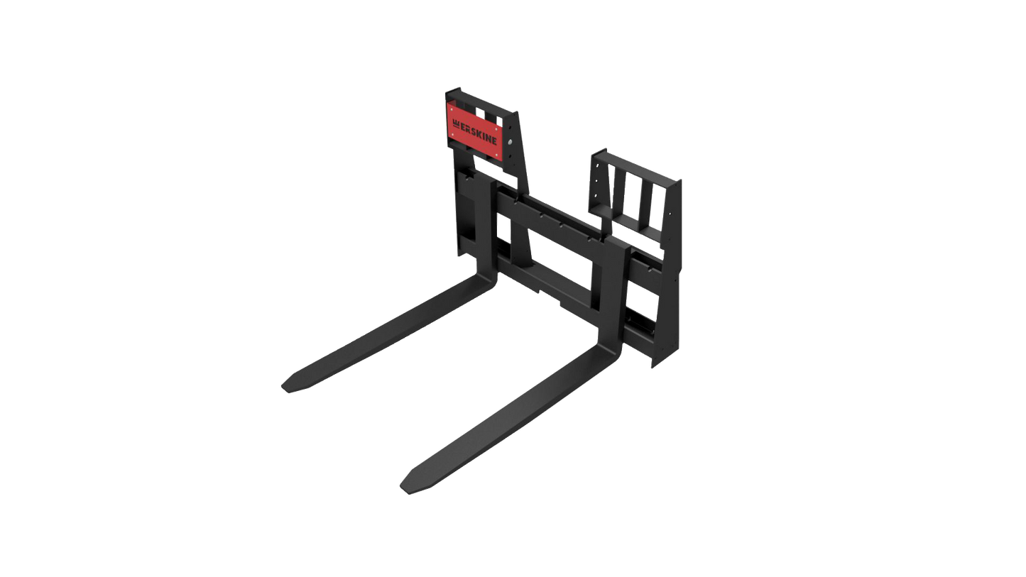 Erskine Pallet Forks | Model Walk Thru & Solid Back | Fork Length 42”–60” | Load Rating 3,700–5,500 lb | 8 To 30+ GPM | For Skid Steer