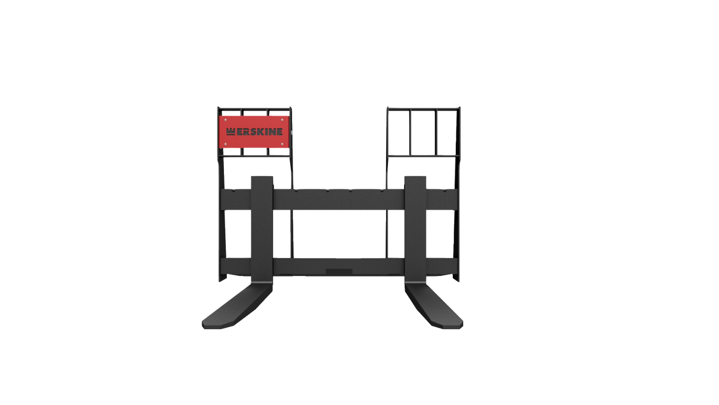 Erskine Pallet Forks | Model Walk Thru & Solid Back | Fork Length 42”–60” | Load Rating 3,700–5,500 lb | 8 To 30+ GPM | For Skid Steer