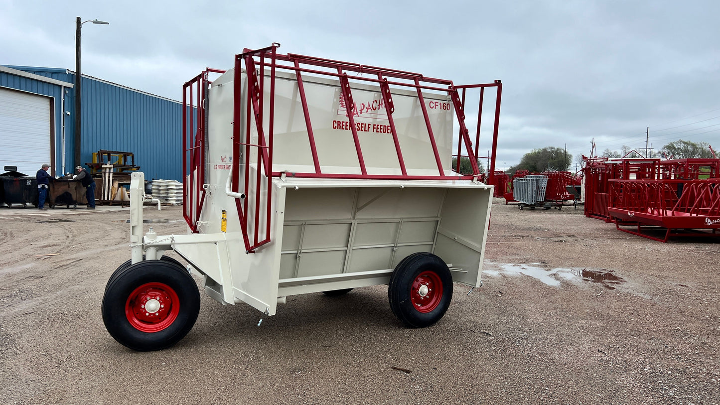 Apache Equipment 160 Creep/Self Feeder | Length 8' | Capacity 160 Bushel | Portable & Skid | Heavy‑Duty Steel & Galvanized Options | For Daily Feeding Pressure